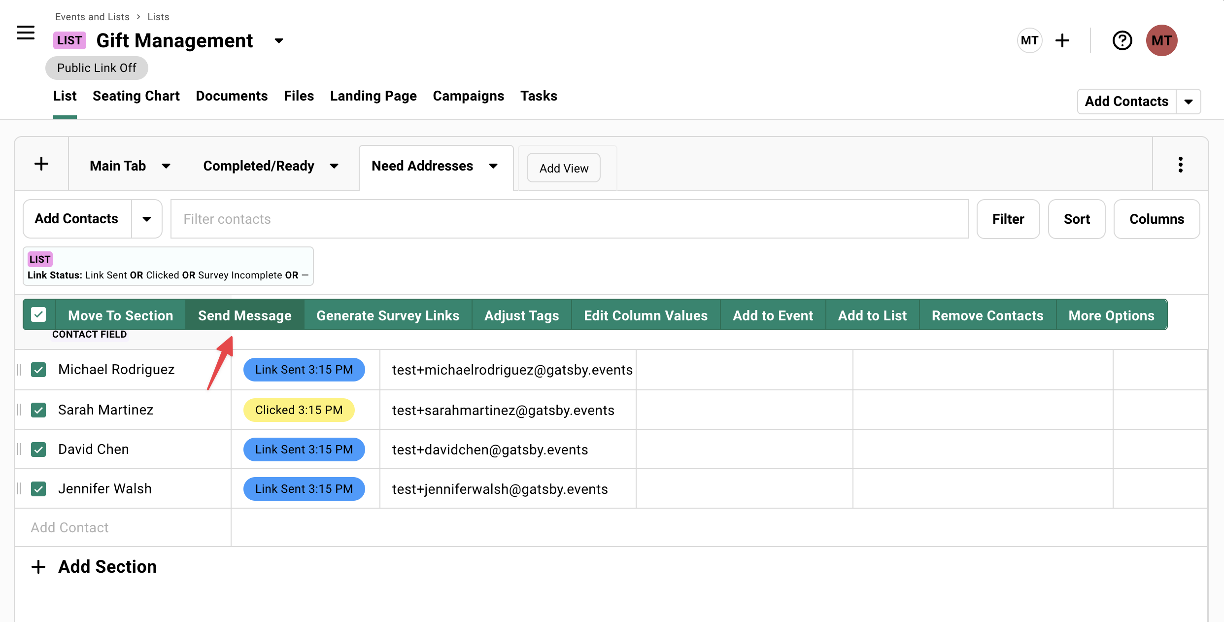 Select guests who haven't completed the survey form